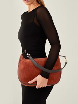 Accessorize London - Womens Rust Cotton Cord Shoulder Bag