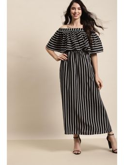 Qurvii - Black Stripes Off- Shoulder Dress