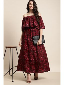 Qurvii - Red Leopard Print Off- Shoulder Dress