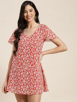 Qurvii - Red Floral Mini Dress