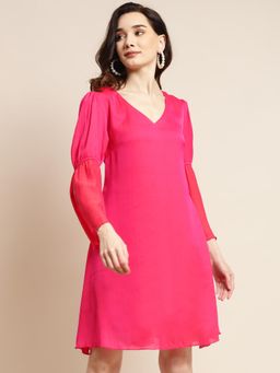 Qurvii - Hot Pink A Line Silk Dress