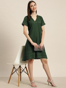 Qurvii - Green Sequins Schiffli Party Dress