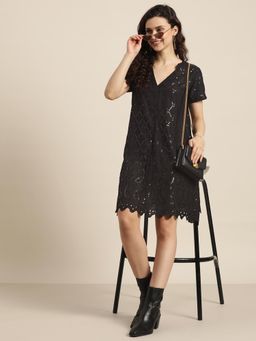 Qurvii - Black Sequins Schiffli Party Dress
