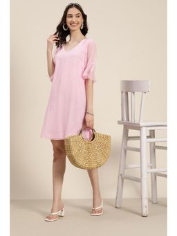 Qurvii - A-Line Pink Georgette Dress