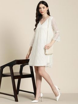 Qurvii - White Net A Line Dress