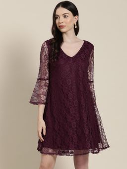 Qurvii - Wine Net A Line Dress