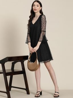 Qurvii - Black Floral Net Dress