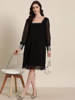 Qurvii - Black Georgette Sequins Party Dress