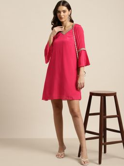 Qurvii - Pink Embellished Swing Dress