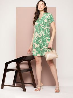 Qurvii - Green Leaf Print Dress