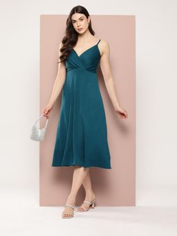 Qurvii - Stylish Teal Midi Dress