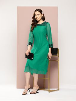 Qurvii - Green Georgette Party Dress