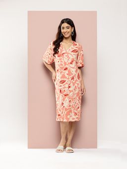 Qurvii - Peach Printed Dress