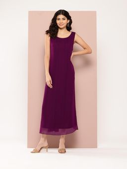 Qurvii - Wine Solid Georgette A-Line Dress