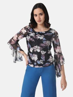 Kazo - Multi-Color Floral Bell Sleeves Top