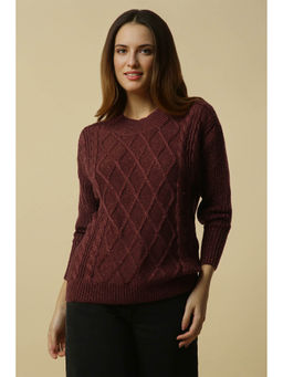 Allen Solly - Maroon Self Design Regular Fit Sweater