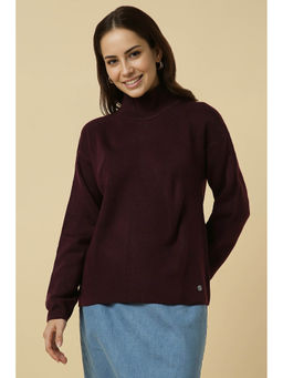 Allen Solly - Wine Solid Regular Fit Sweater