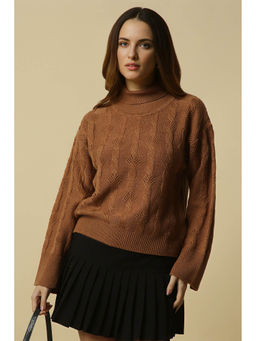 Allen Solly - Brown Self Design Regular Fit Sweater