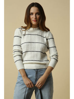 Allen Solly - White Stripes Regular Fit Sweater