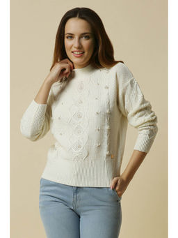 Allen Solly - Cream Embellished Regular Fit Sweater