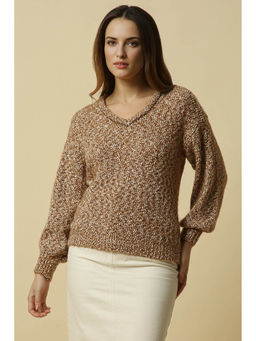 Allen Solly - Brown Self Design Regular Fit Sweater