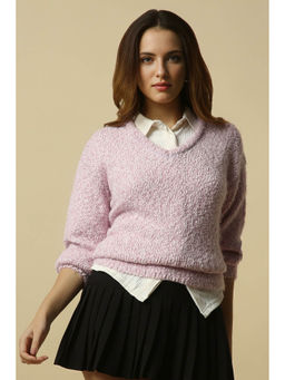 Allen Solly - Pink Self Design Regular Fit Sweater
