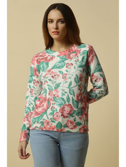 Allen Solly - White Floral Regular Fit Sweater