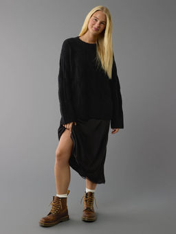 American Eagle - Grey Self Design Oversized Fit Sweater