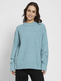 American Eagle - Blue Solid Regular Fit Sweater