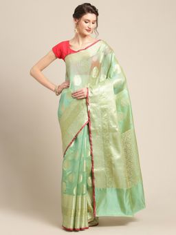 Banarasi Silk Works - Bright Woven Saree Green with Unstitched Blouse