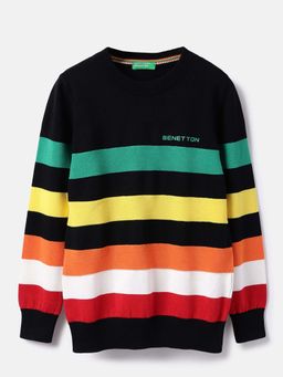 United Colors of Benetton - Boys Multi-Color Regular Fit Stripes Sweatshirt