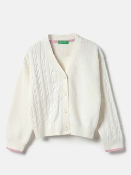 United Colors of Benetton - Girls White Regular Fit Woven Cardigan