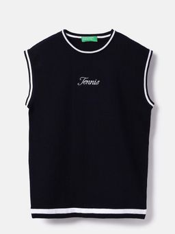 United Colors of Benetton - Boys Black Regular Fit Embroidered Sweater