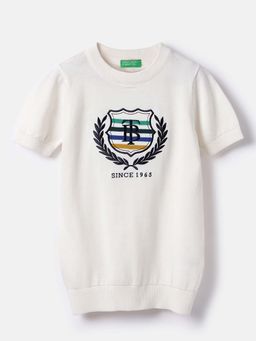 United Colors of Benetton - Boys White Regular Fit Embroidered Sweatshirt