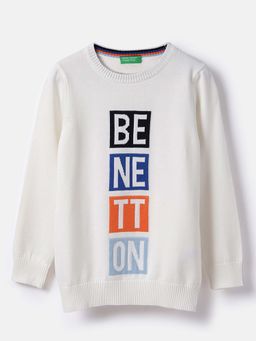 United Colors of Benetton - Boys White Regular Fit Solid Sweatshirt