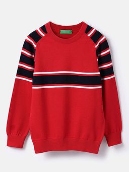 United Colors of Benetton - Boys Red Regular Fit Stripes Sweatshirt