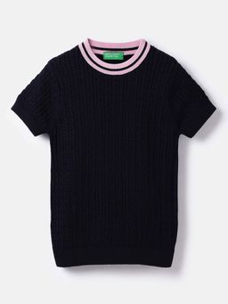 United Colors of Benetton - Girls Blue Regular Fit Woven Sweater