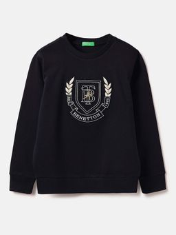 United Colors of Benetton - Boys Navy Blue Regular Fit Embroidered Sweatshirt
