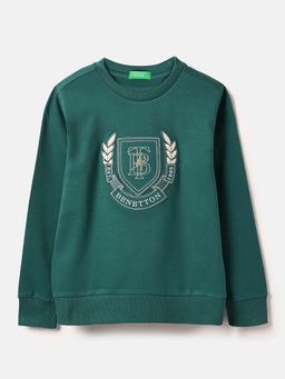 United Colors of Benetton - Boys Green Regular Fit Embroidered Sweatshirt