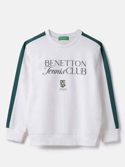 United Colors of Benetton - Boys White Regular Fit Typography Sweatshirt