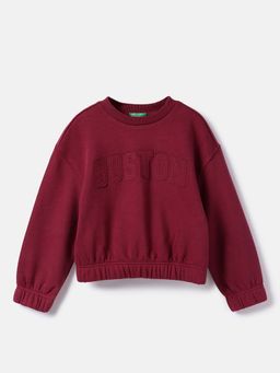 United Colors of Benetton - Girls Maroon Regular Fit Solid Sweatshirt