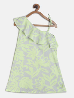 Tales & Stories - Girls Green Neon Cotton Printed Dress