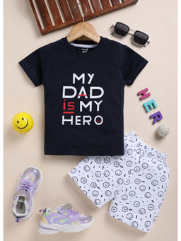 Toonyport - Boys Cotton Typography Printed Shorts & T-Shirt Navy Blue (Set of 2)