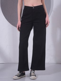CRIMSOUNE CLUB - Black Women Wide Jeans