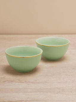 Pure Home + Living - Set of 2 Green Small Porcelain Bowls with Gold Rim