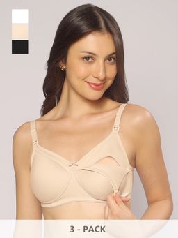 MomToBe - Cotton Non-Padded Non Wired Maternity Bra Multi-Color (Pack of 3)