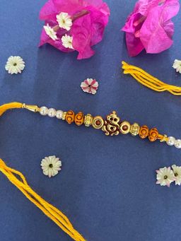 Digital Dress Room - Simple Ganesha God Rakhi Beads Orange Thread Rakhi