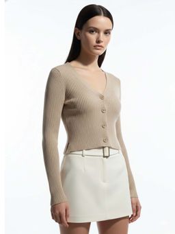 Outzidr - Women Nude Full Sleeve Buttoned Cardigan