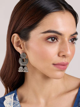Azai by Nykaa Fashion - Silver Oxidised Self Intricate Ball Dangler Earrings