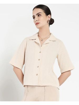 Rareism Women's Starf Beige Cotton Crew Neck Regular Fit T-Shirt main image 0